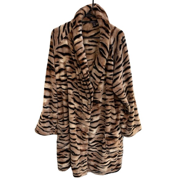 Victoria's Secret Other - Victorias Secret Tiger Print Robe Sz M/L Women's Plush Brown Black Animal